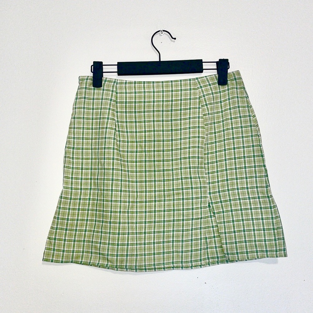 Green Gingham Checkered Print Mini Skirt